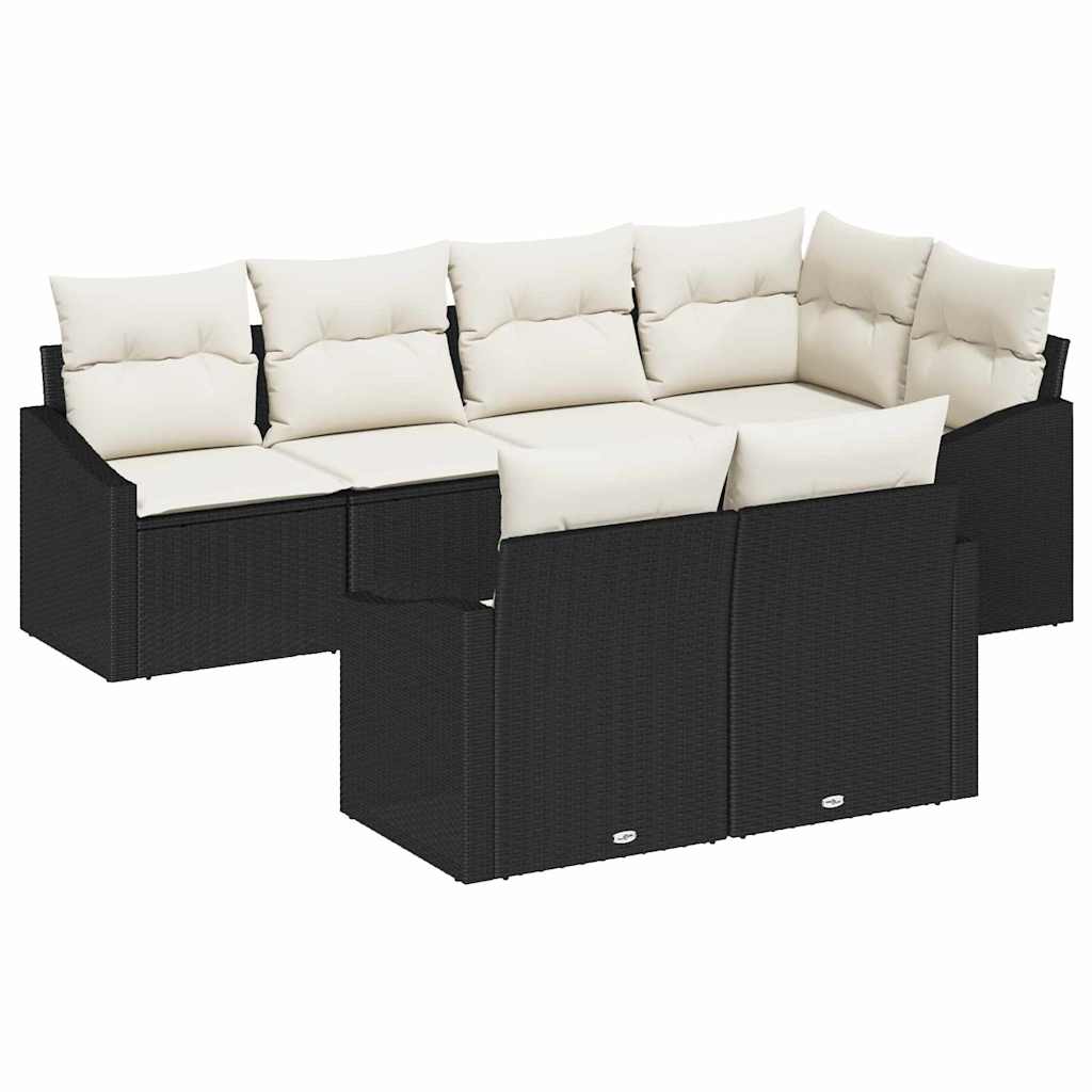 Tuinbankenset 7 st Zwart en Wit poly rattan