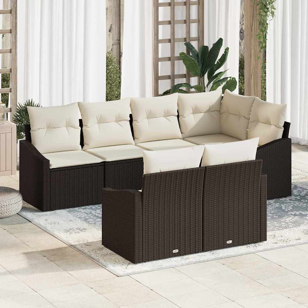 Tuinbankenset 7 st Bruin en wit poly rattan