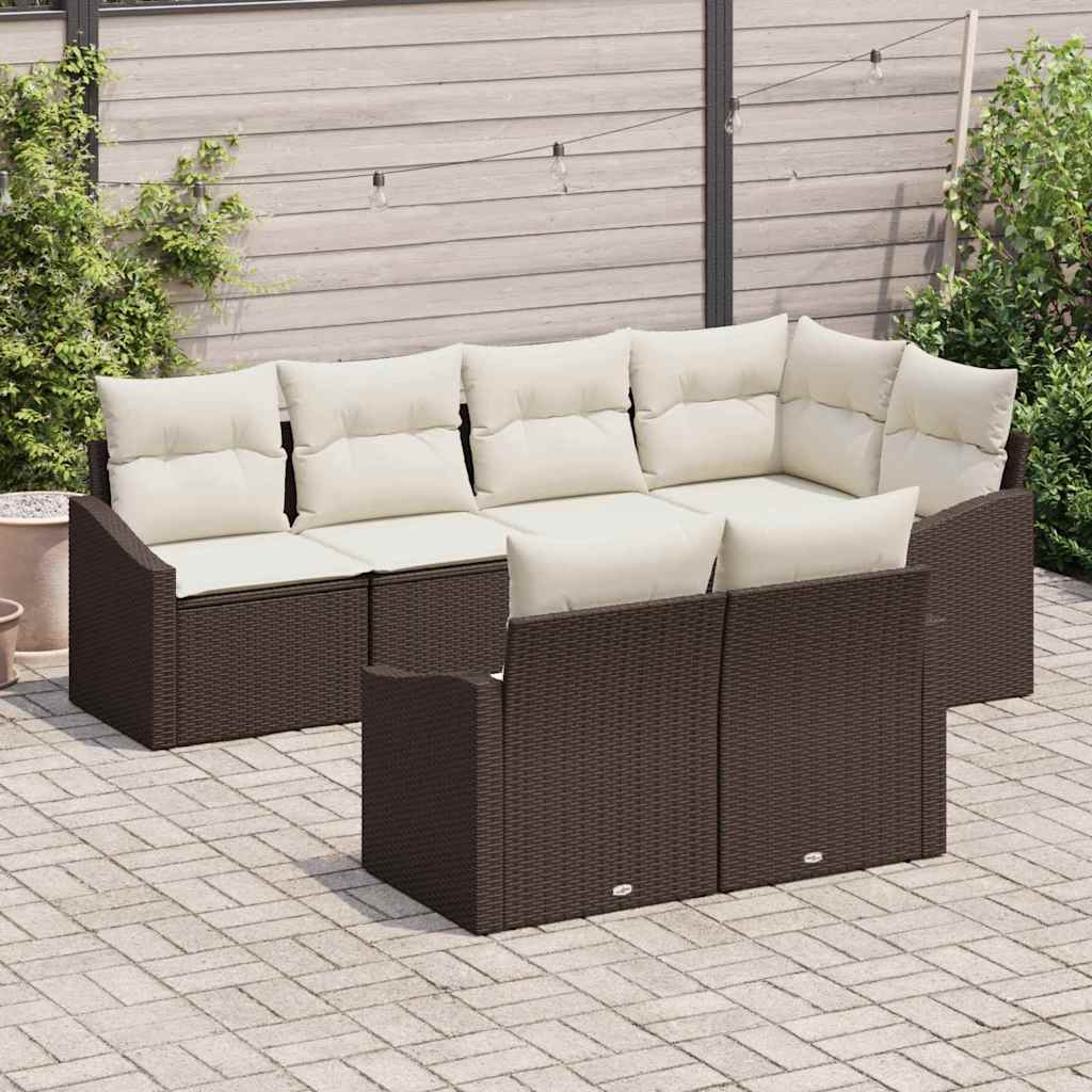 Tuinbankenset 7 st Bruin en wit poly rattan