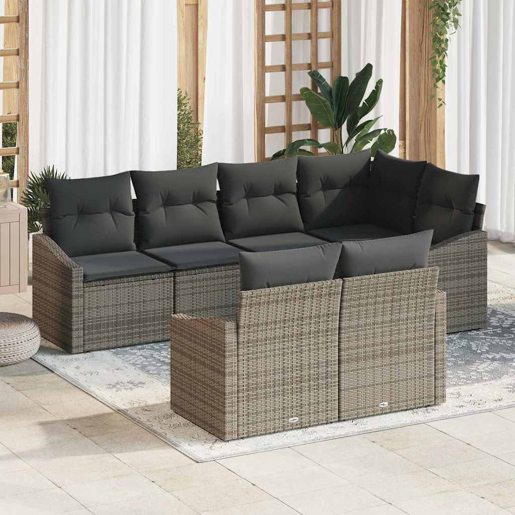 Tuinbankenset 7 st Grijs poly rattan