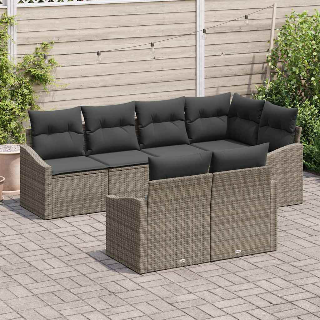 Tuinbankenset 7 st Grijs poly rattan