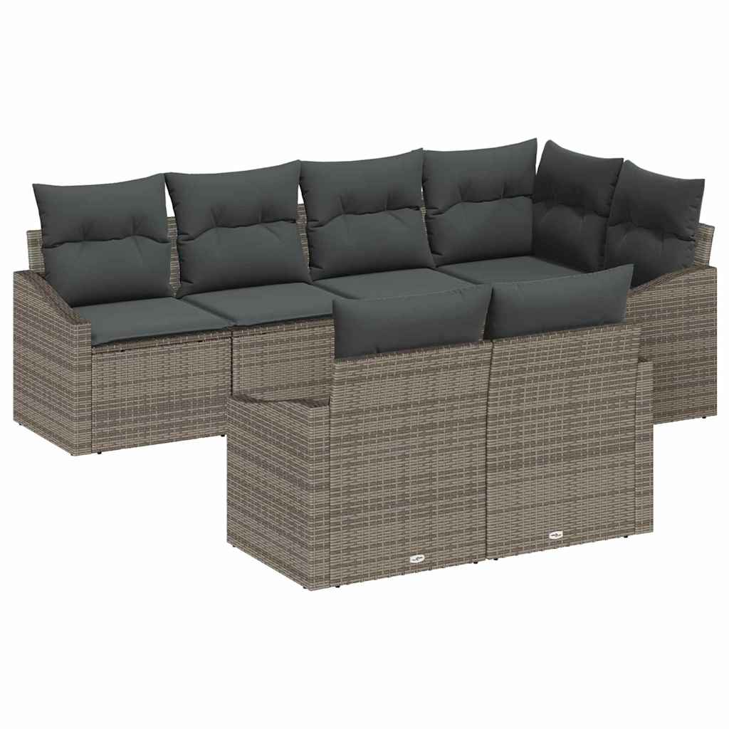 Tuinbankenset 7 st Grijs poly rattan
