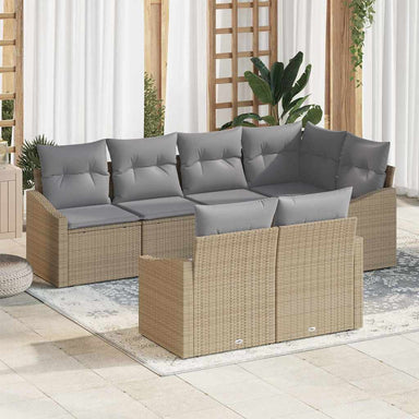 Tuinbankenset 7 st Beige en Licht Grijs poly rattan