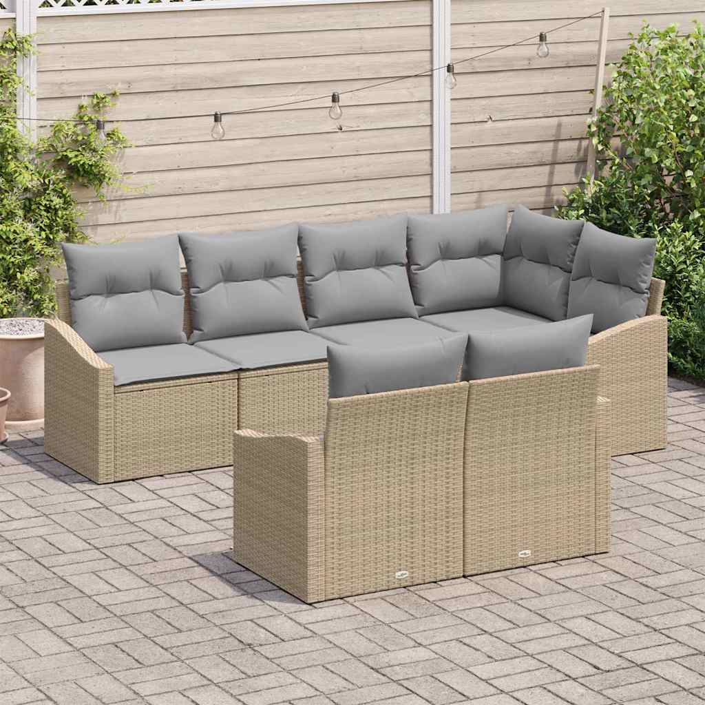 Tuinbankenset 7 st Beige en Licht Grijs poly rattan