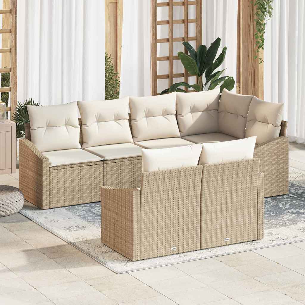 Tuinbankenset 7 st Beige en Wit poly rattan