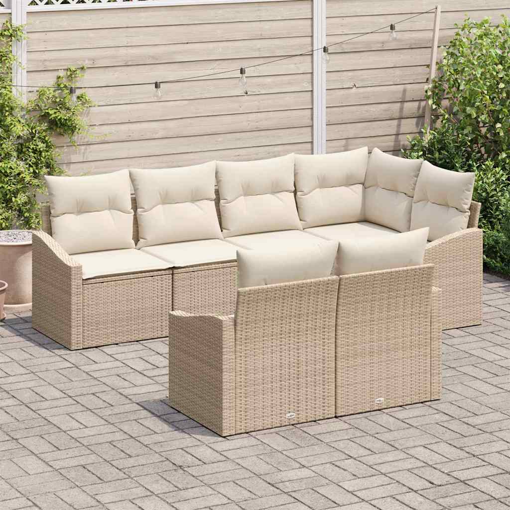 Tuinbankenset 7 st Beige en Wit poly rattan