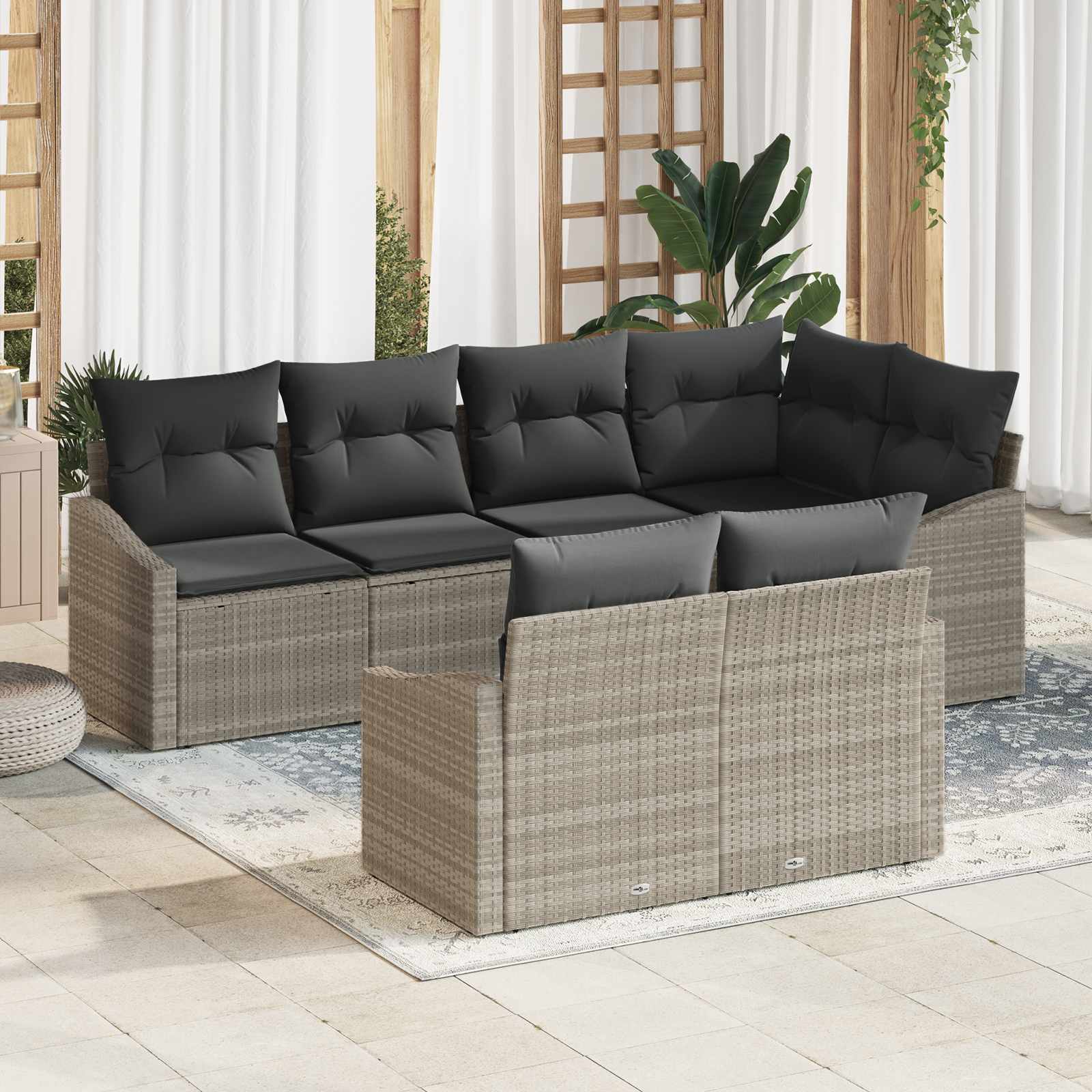Tuinbankenset 7 st Lichtgrijs poly rattan