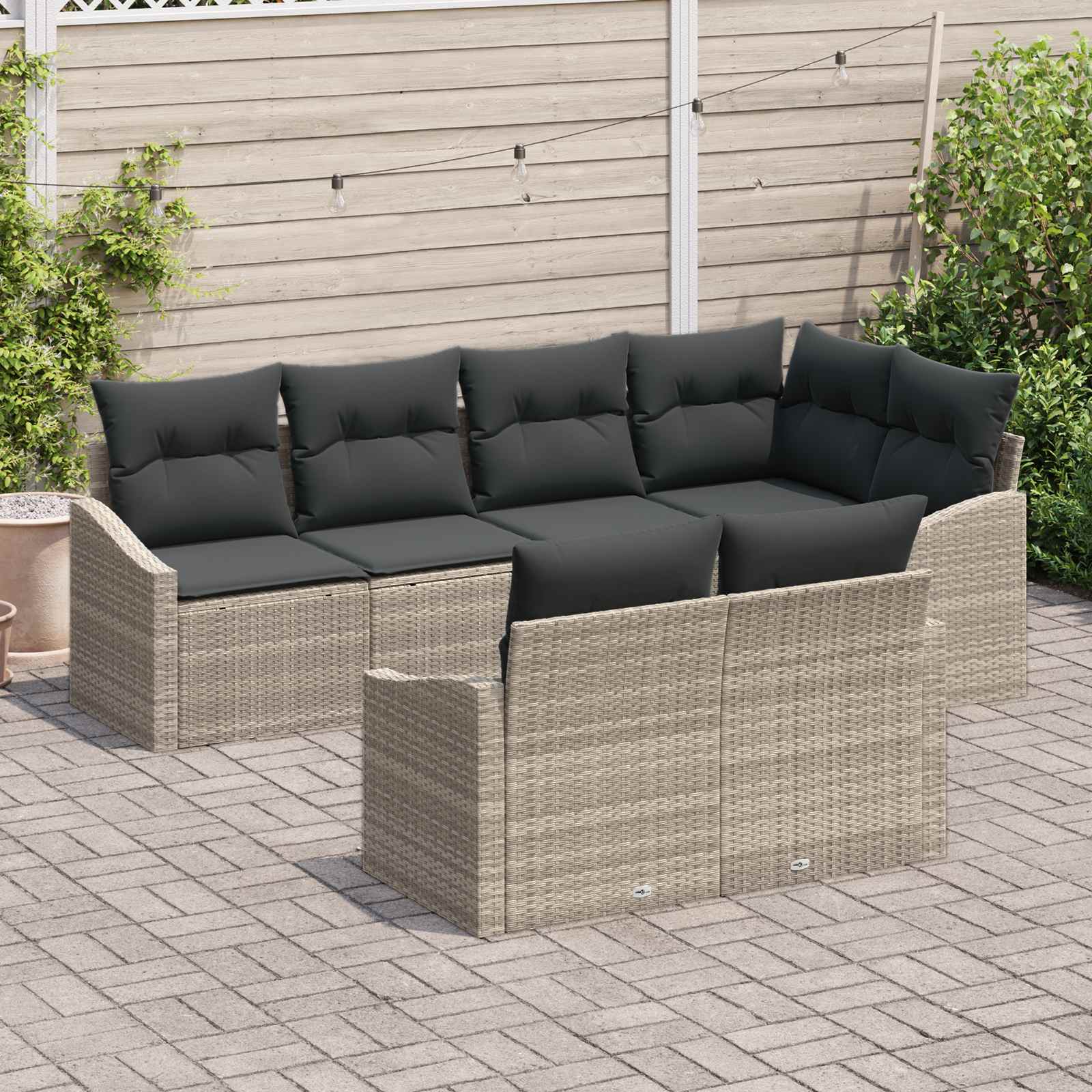 Tuinbankenset 7 st Lichtgrijs poly rattan