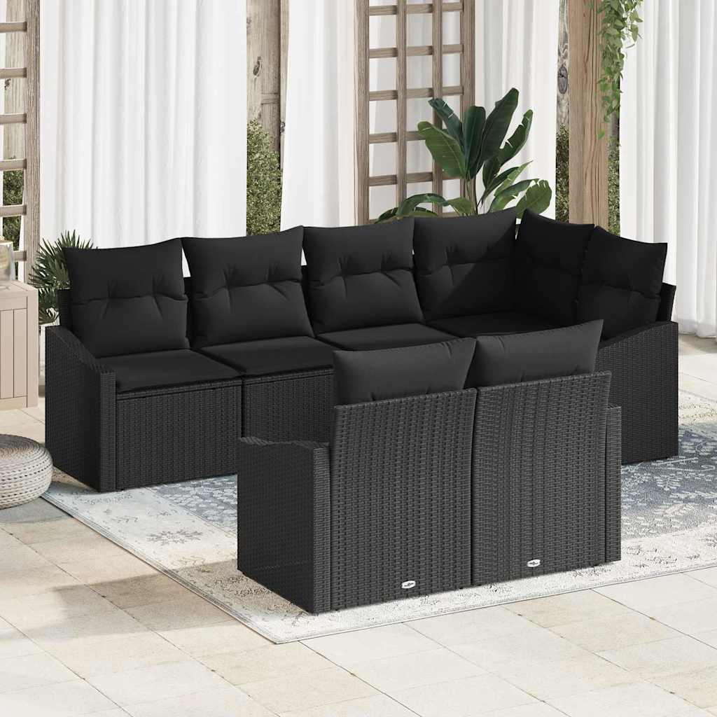 Tuinbankenset 7 st Zwart poly rattan