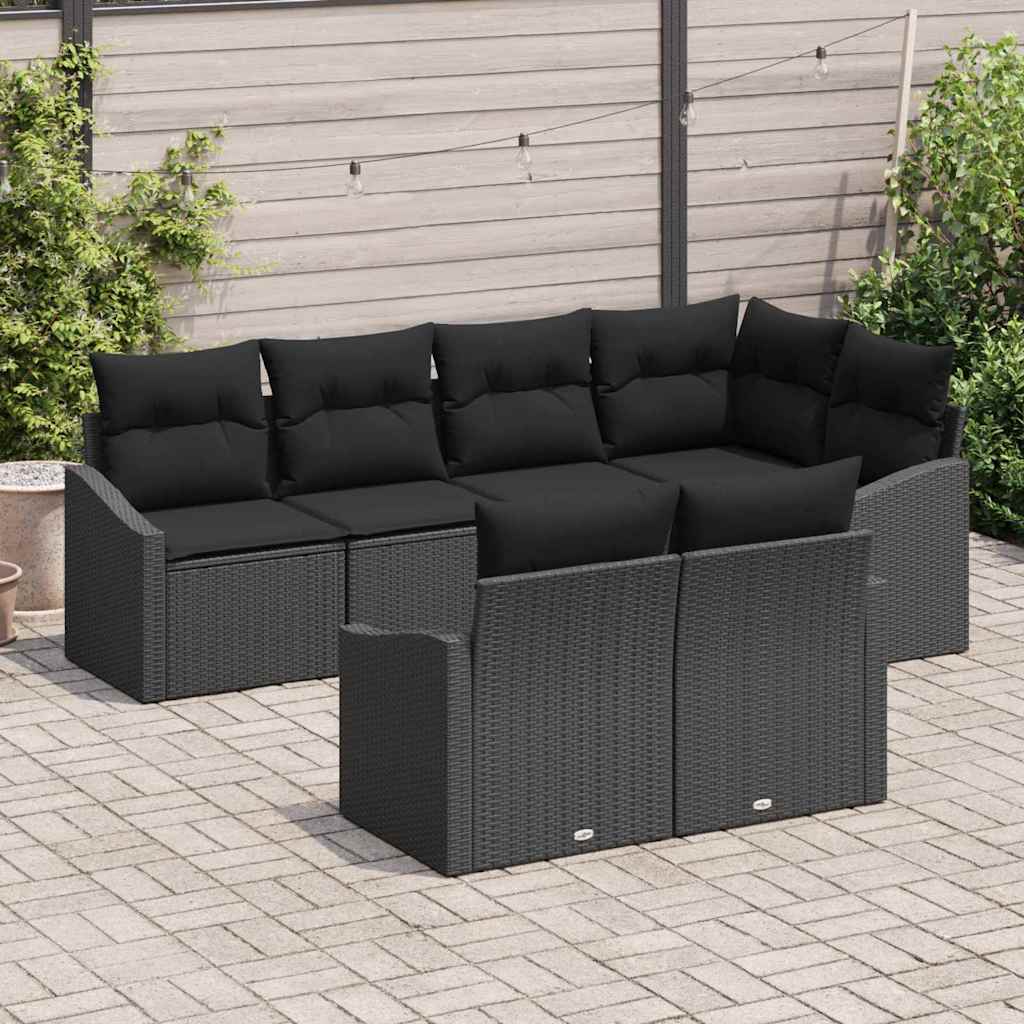 Tuinbankenset 7 st Zwart poly rattan