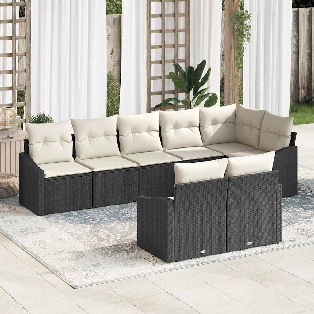 Tuinbankenset 8 st Zwart en Wit poly rattan