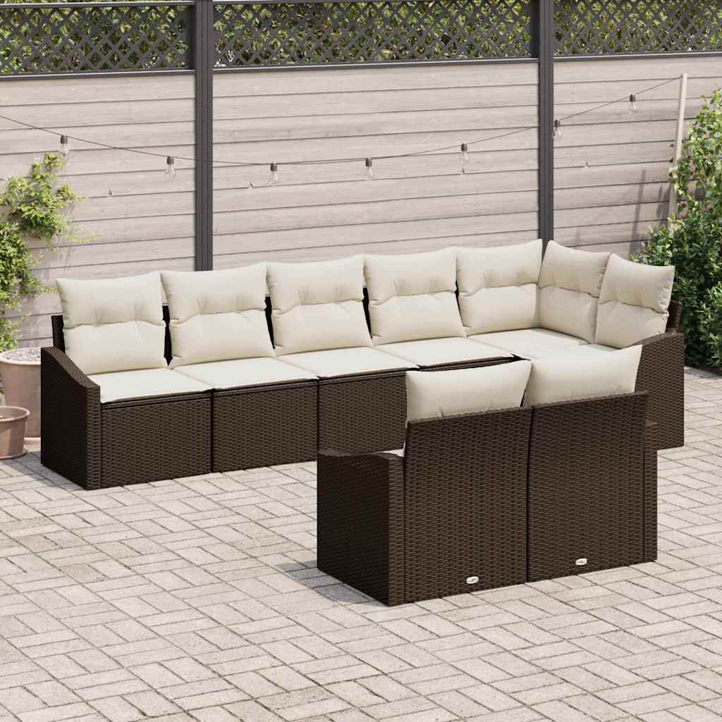 Tuinbankenset 8 st Bruin en wit poly rattan