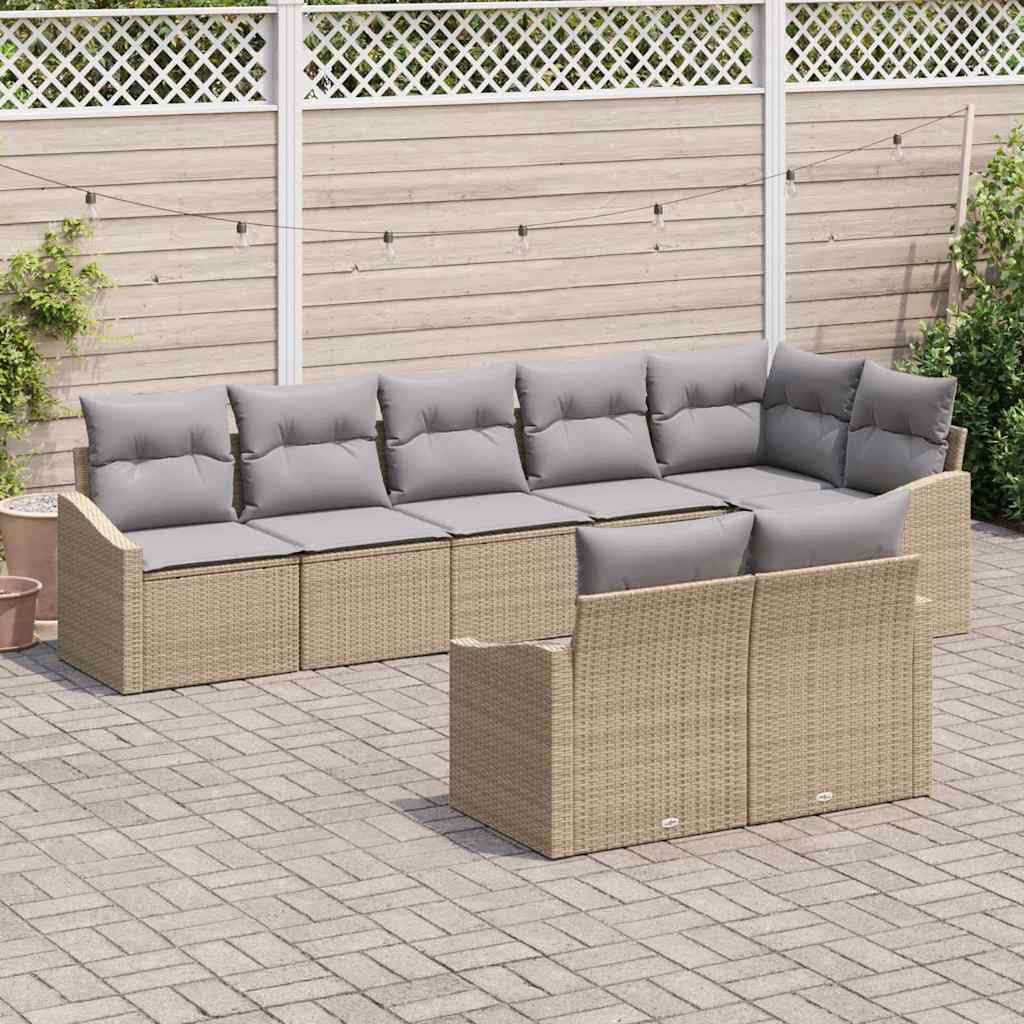 Tuinbankenset 8 st Beige en Licht Grijs poly rattan