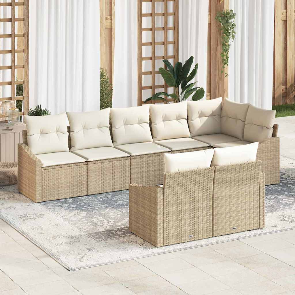 Tuinbankenset 8 st Beige en Wit poly rattan