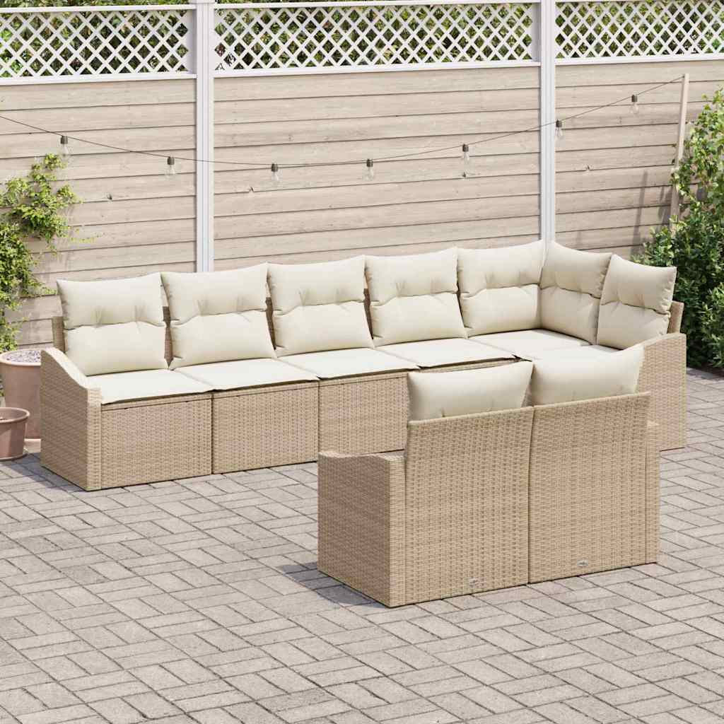 Tuinbankenset 8 st Beige en Wit poly rattan