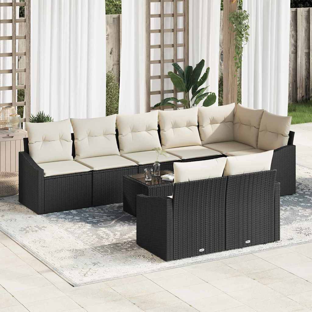 Tuinbankenset 9 st Bruin en Crème poly rattan