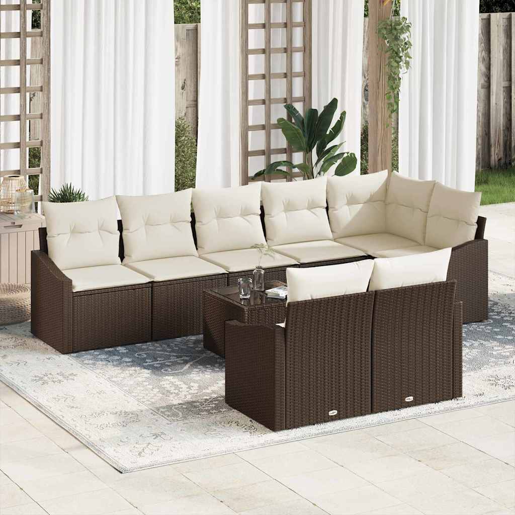 Tuinbankenset 9 st Bruin en Crème poly rattan