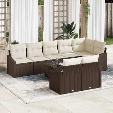 Tuinbankenset 9 st Bruin en Crème poly rattan