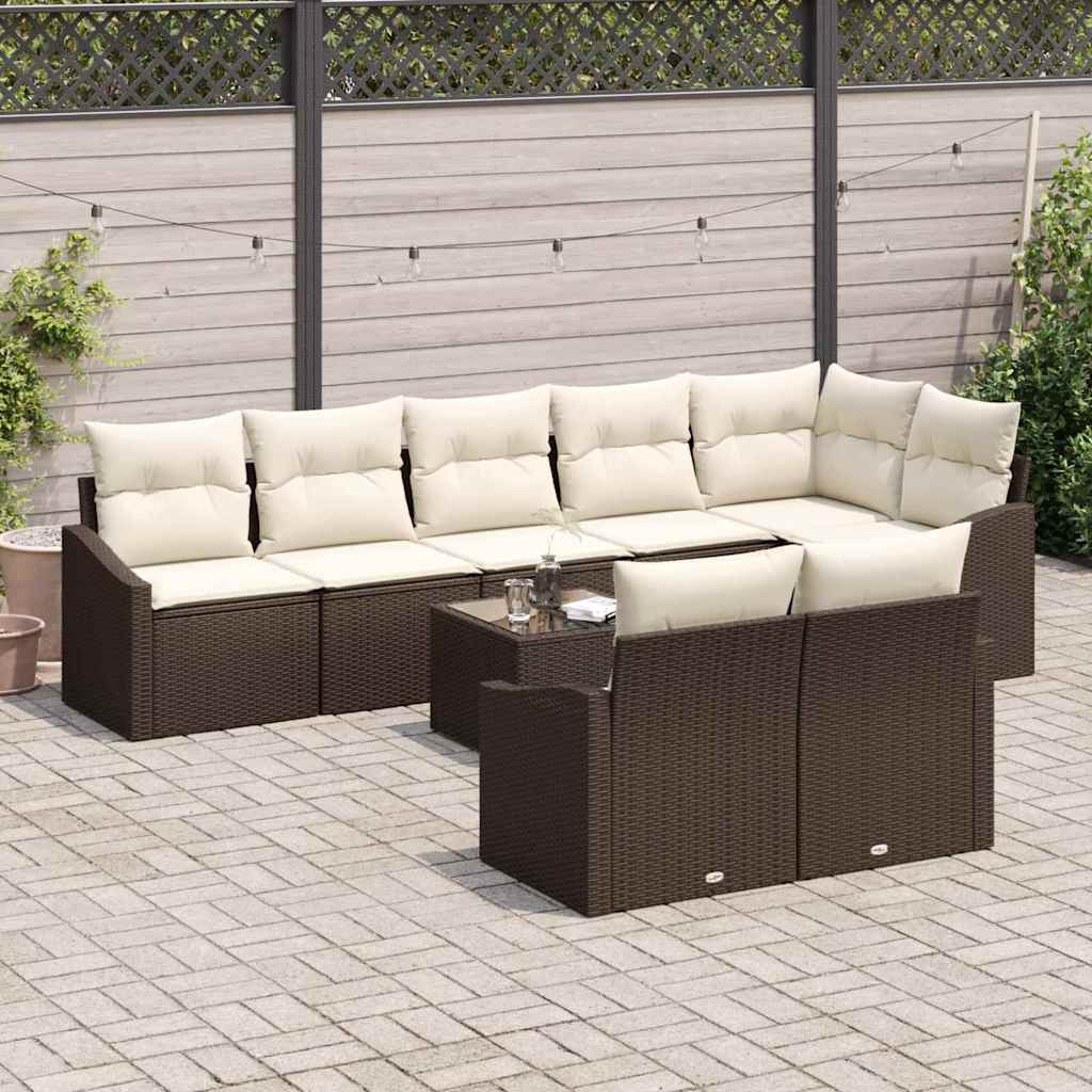 Tuinbankenset 9 st Bruin en Crème poly rattan