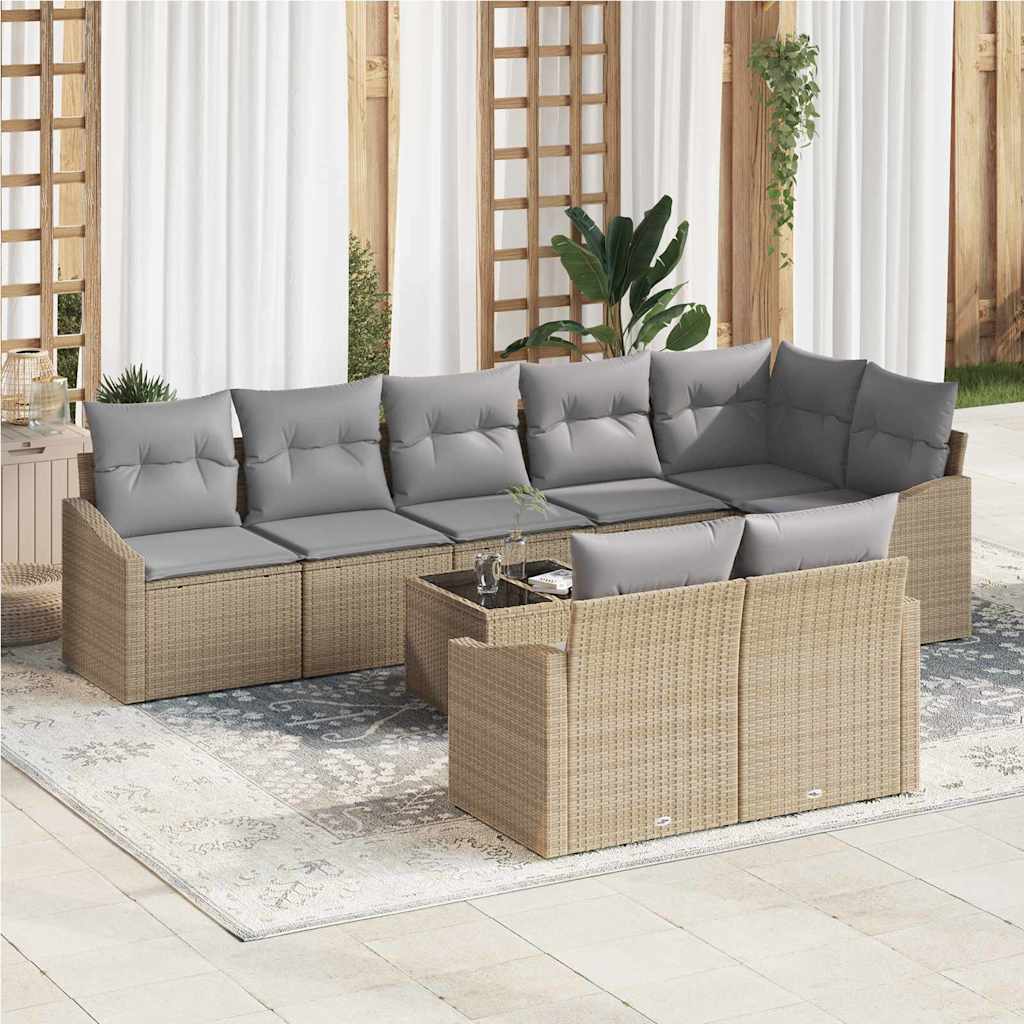Tuinbankenset 9 st Beige en Licht Grijs poly rattan