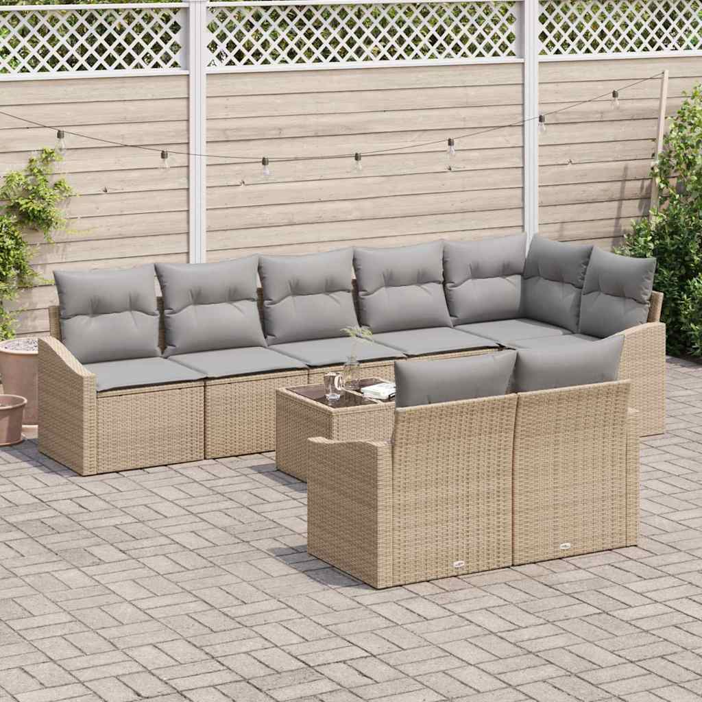 Tuinbankenset 9 st Beige en Licht Grijs poly rattan