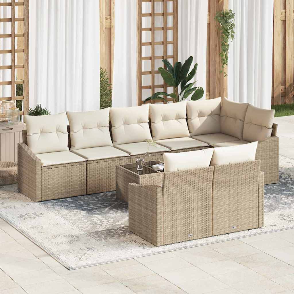Tuinbankenset 9 st Beige en Crème poly rattan