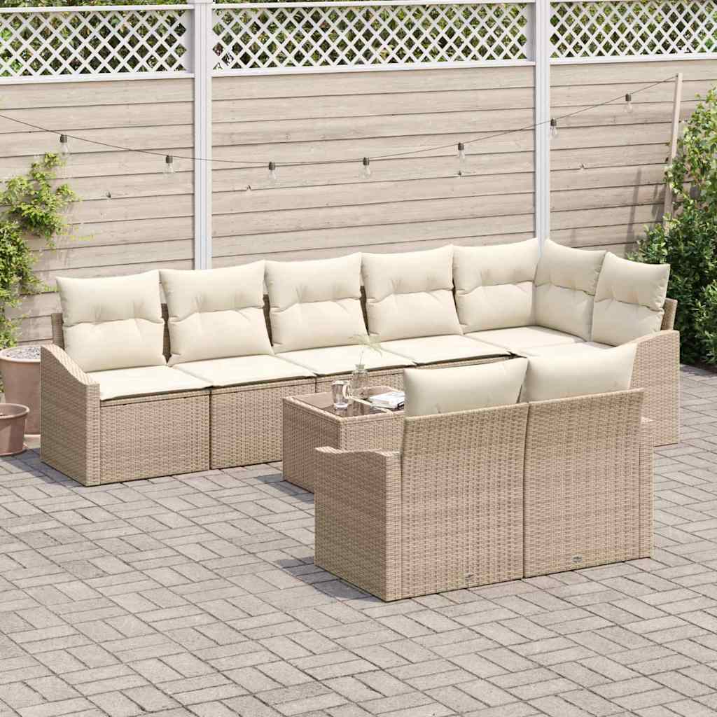 Tuinbankenset 9 st Beige en Crème poly rattan