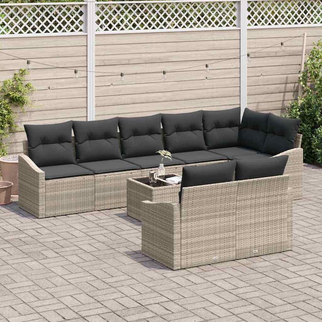Tuinbankenset 9 st Lichtgrijs poly rattan