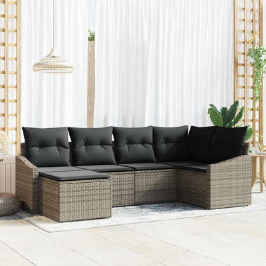 Tuin Eetset 6 st Grijs Poly Rattan en Poedergecoat Staal