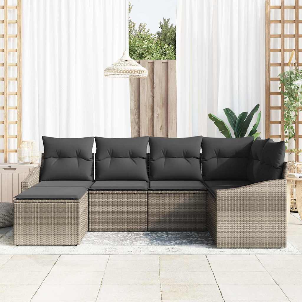 Tuin Eetset 6 st Grijs Poly Rattan en Poedergecoat Staal