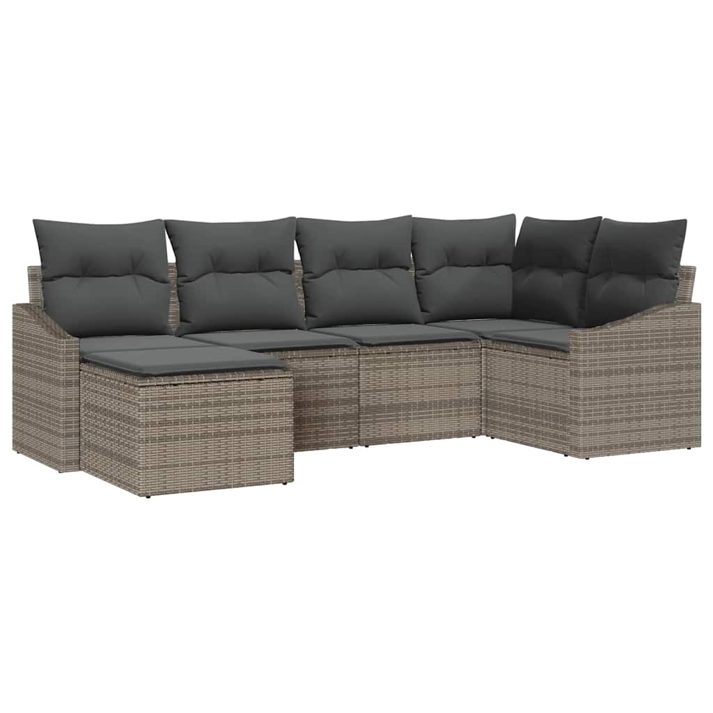 Tuin Eetset 6 st Grijs Poly Rattan en Poedergecoat Staal