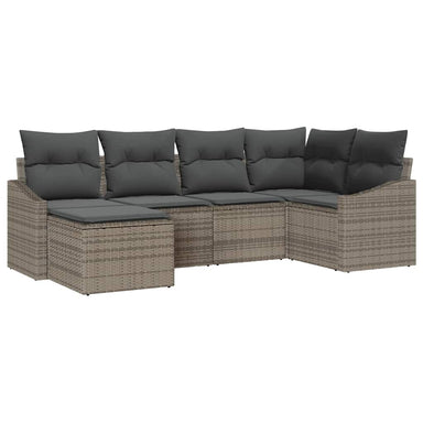 Tuin Eetset 6 st Grijs Poly Rattan en Poedergecoat Staal