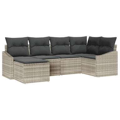 Tuin Eetset 6 st Lichtgrijs Poly Rattan en Poedergecoat Staal