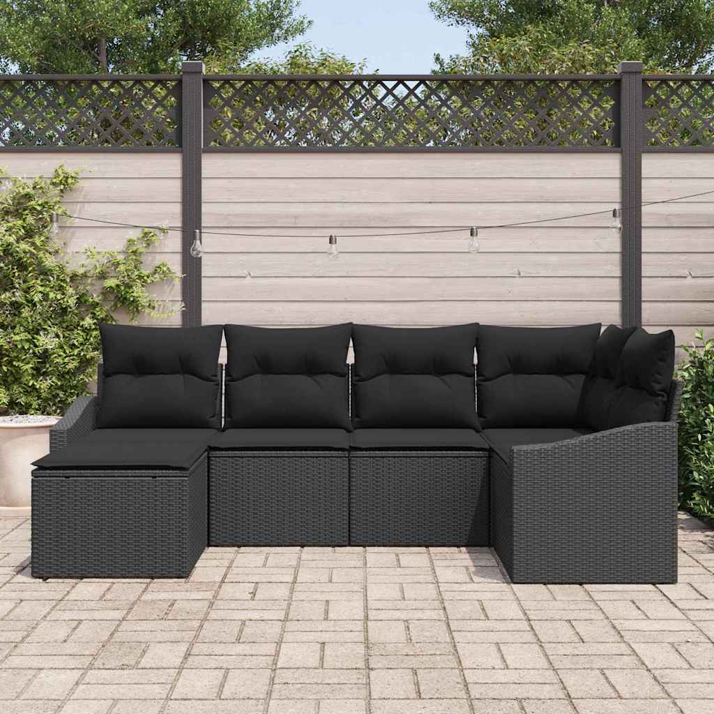 Tuin Eetset 6 st Zwart Poly Rattan en Poedergecoat Staal
