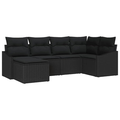 Tuin Eetset 6 st Zwart Poly Rattan en Poedergecoat Staal