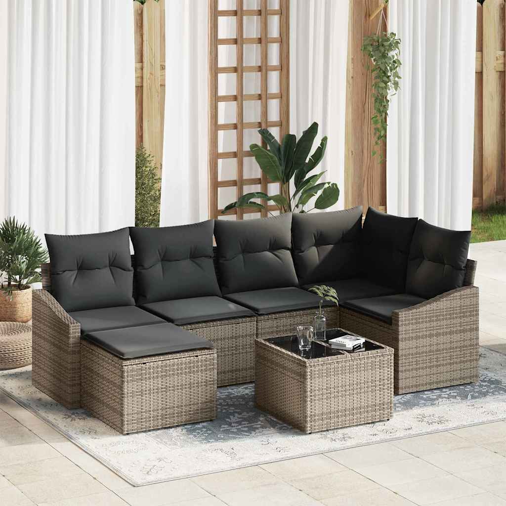 Tuin Eetset 7 st Lichtgrijs Poly Rattan en Poedergecoat Staal