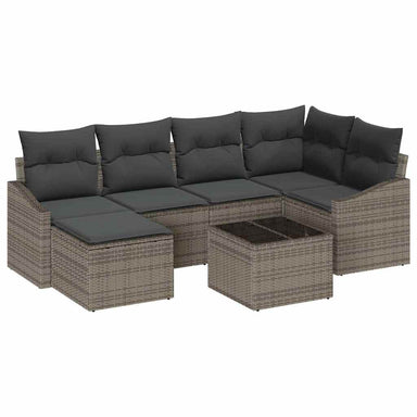 Tuin Eetset 7 st Lichtgrijs Poly Rattan en Poedergecoat Staal