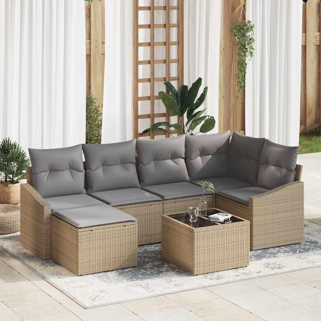 Tuin Eetset 7 st Beige en Licht Grijs