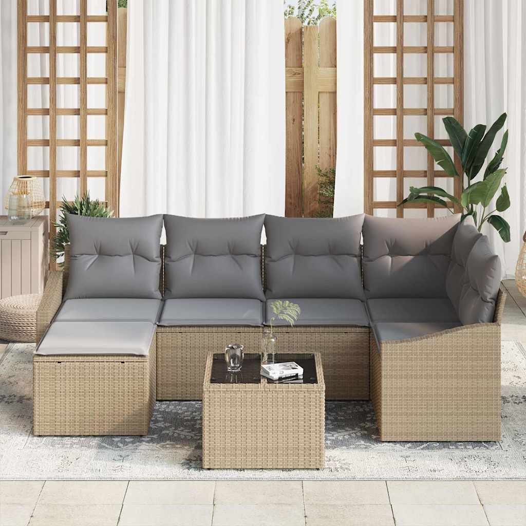 Tuin Eetset 7 st Beige en Licht Grijs