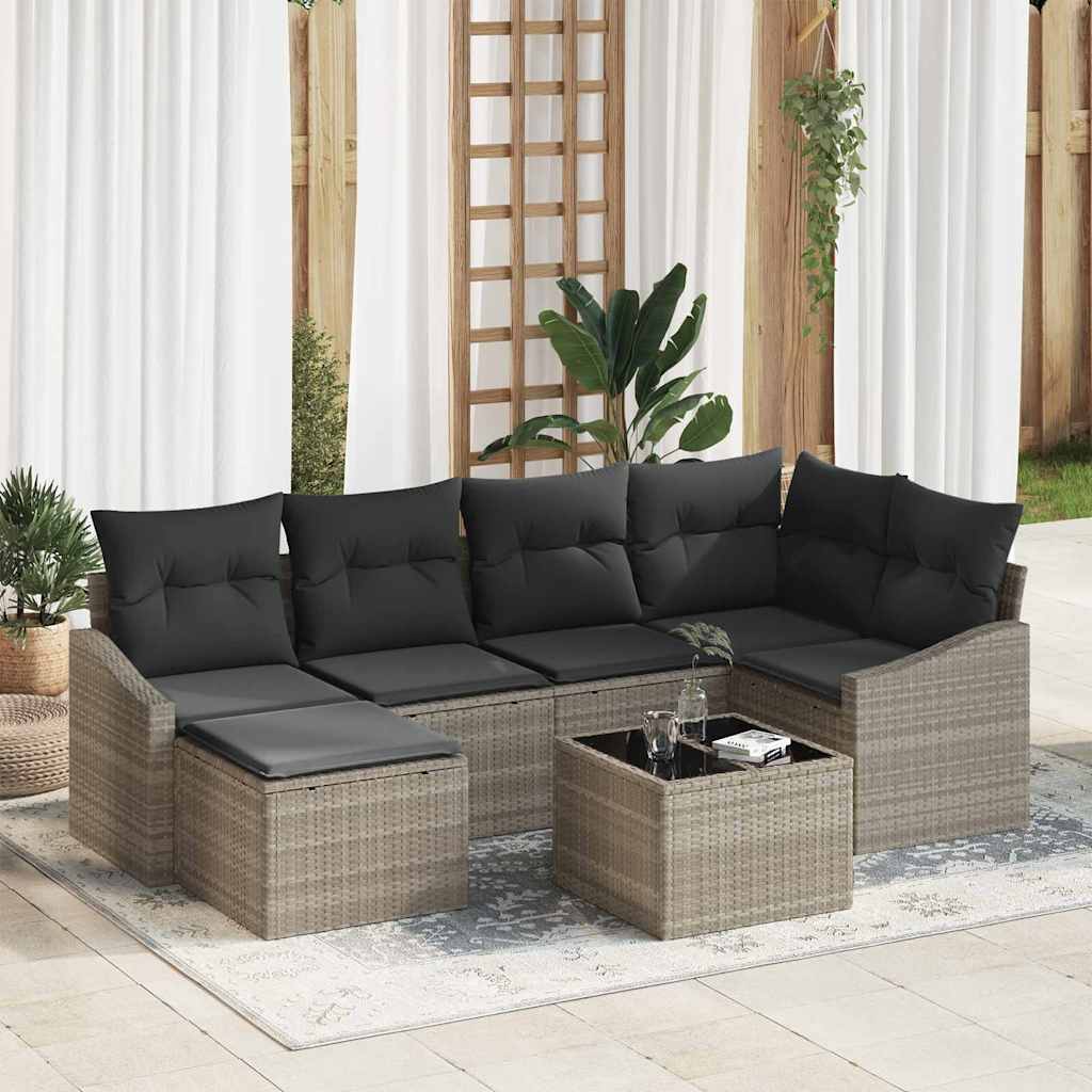 Tuin Eetset 7 st Lichtgrijs Poly Rattan en Poedergecoat Staal