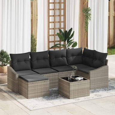 Tuin Eetset 7 st Lichtgrijs Poly Rattan en Poedergecoat Staal