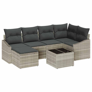 Tuin Eetset 7 st Lichtgrijs Poly Rattan en Poedergecoat Staal