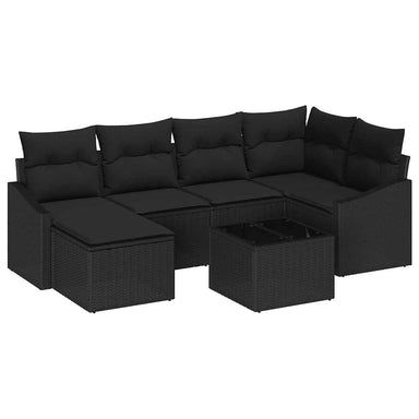 Tuin Eetset 7 st Zwart Poly Rattan en Poedergecoat Staal