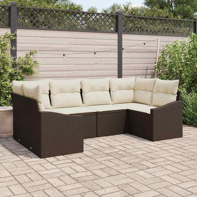 Tuinbankenset 6 st Bruin en Crème poly rattan