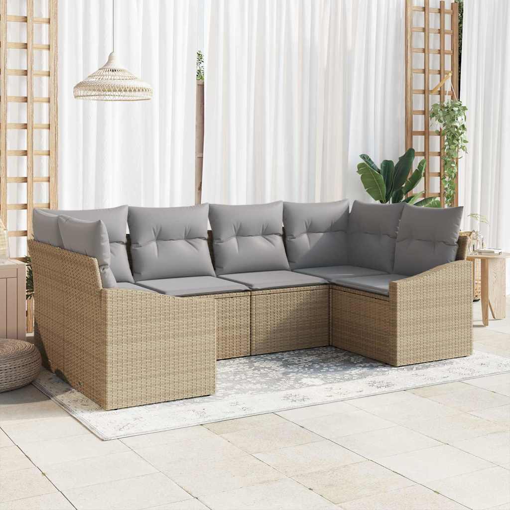 Tuinbankenset 6 st Beige en Licht Grijs poly rattan