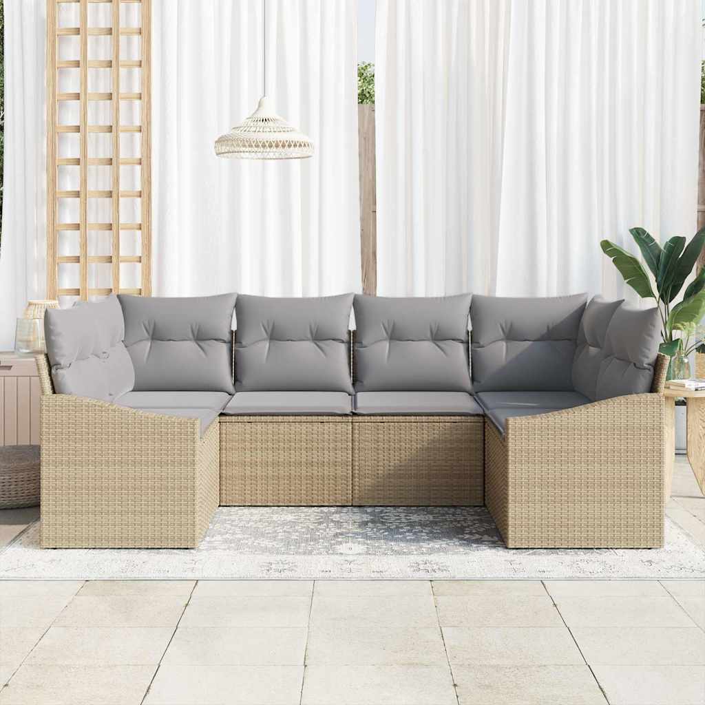 Tuinbankenset 6 st Beige en Licht Grijs poly rattan