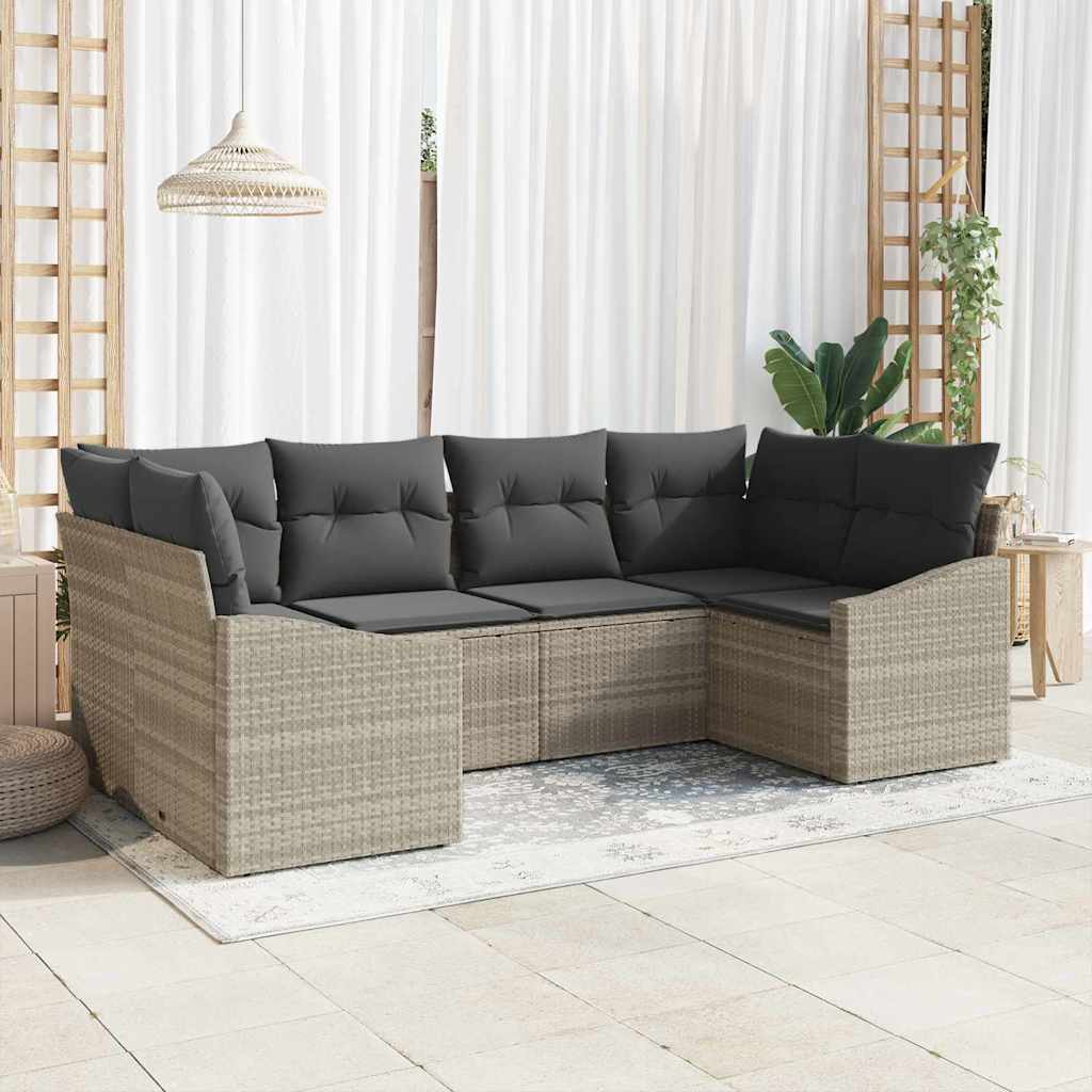Tuinbankenset 6 st Lichtgrijs poly rattan