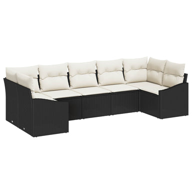 Tuinbankenset 7 st Zwart en Crème poly rattan
