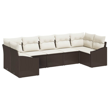 Tuinbankenset 7 st Bruin en Crème poly rattan