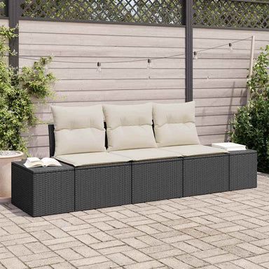 Tuinbankenset 3 st Zwart en Crème poly rattan